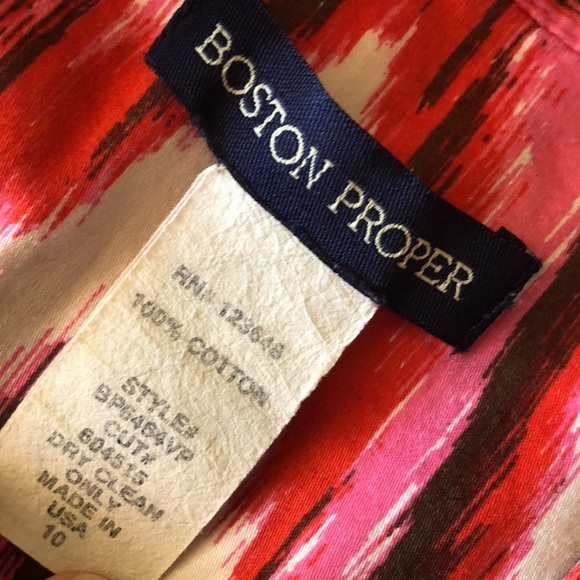 BOSTON PROPER BELTED BUTTON FRONT DRESS, RED/PINK/BROWN/WHITE, US SIZE 10 - Picture 4 of 8